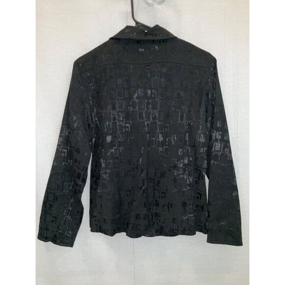 Chicos Black Button-Down Jacket Size 1 Geometric Pattern Long Sleeve Cotton/Span - Picture 4 of 4